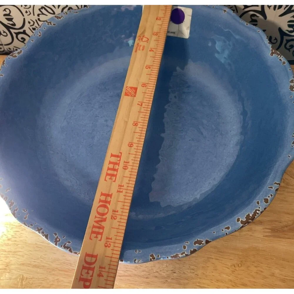 Tommy Bahama Blue Rustic Scalloped Edge‎ Large Bowl New With Tags!